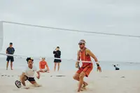 Beach volleyball on Palm Beach in Aruba near Boardwalk Boutique Hotel Aruba, part of the island’s active sports culture.