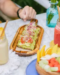 Vegan breakfast at The Coco Café in Aruba, enjoyed during a health vacation at Boardwalk Boutique Hotel Aruba.