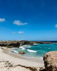 Rocky coastline near Palm Beach in Aruba, explored while staying at Boardwalk Boutique Hotel Aruba and visiting Arikok National Park.