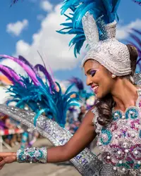 Carnival dancer in a colorful costume at an Aruba parade